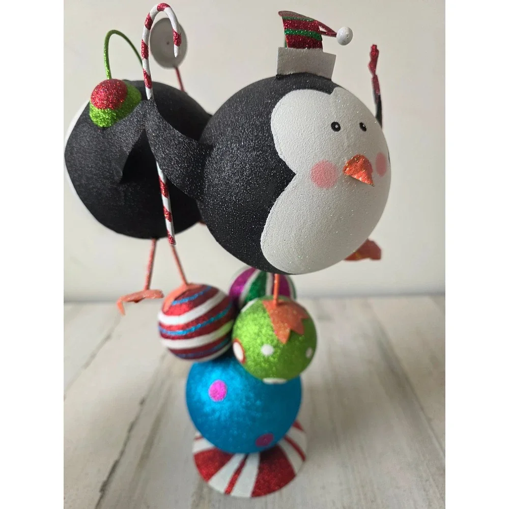 Vintage Pier‎ 1 penguin statue glitter stack candy sparkle ball statue figurine